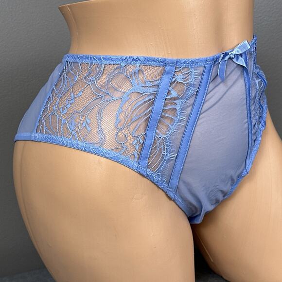 Playful Promises Fallon High Waist Lace & Mesh Briefs Panty US Size 8 UK 12 Blue - Picture 2 of 9